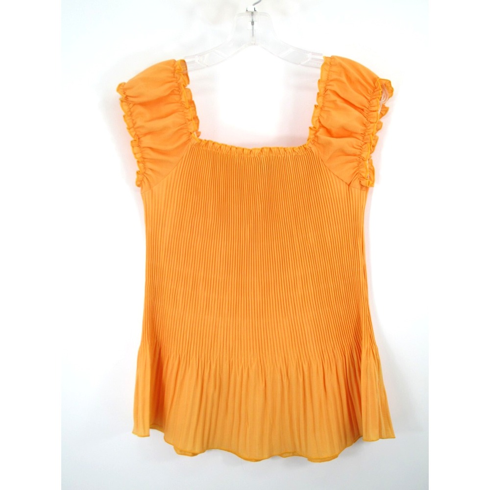 JAIPUR Pullover Babydoll Blouse Womens Small Yellow Gold Crinkle Stretch Pleated